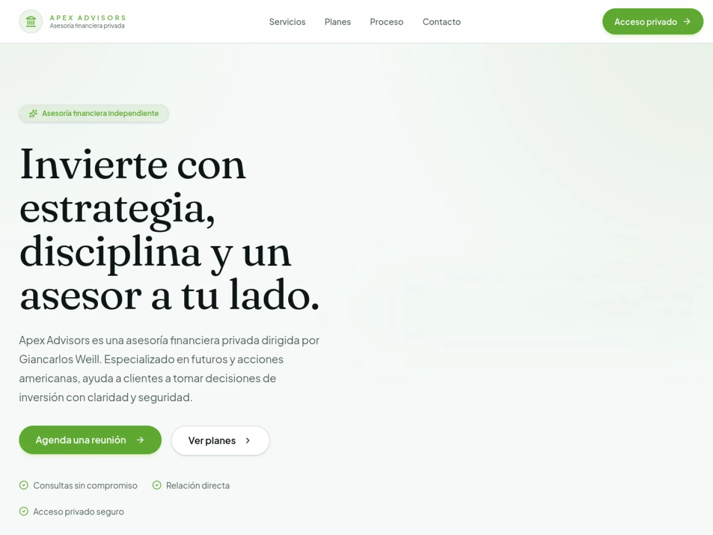 Vista del proyecto Apex Advisors
